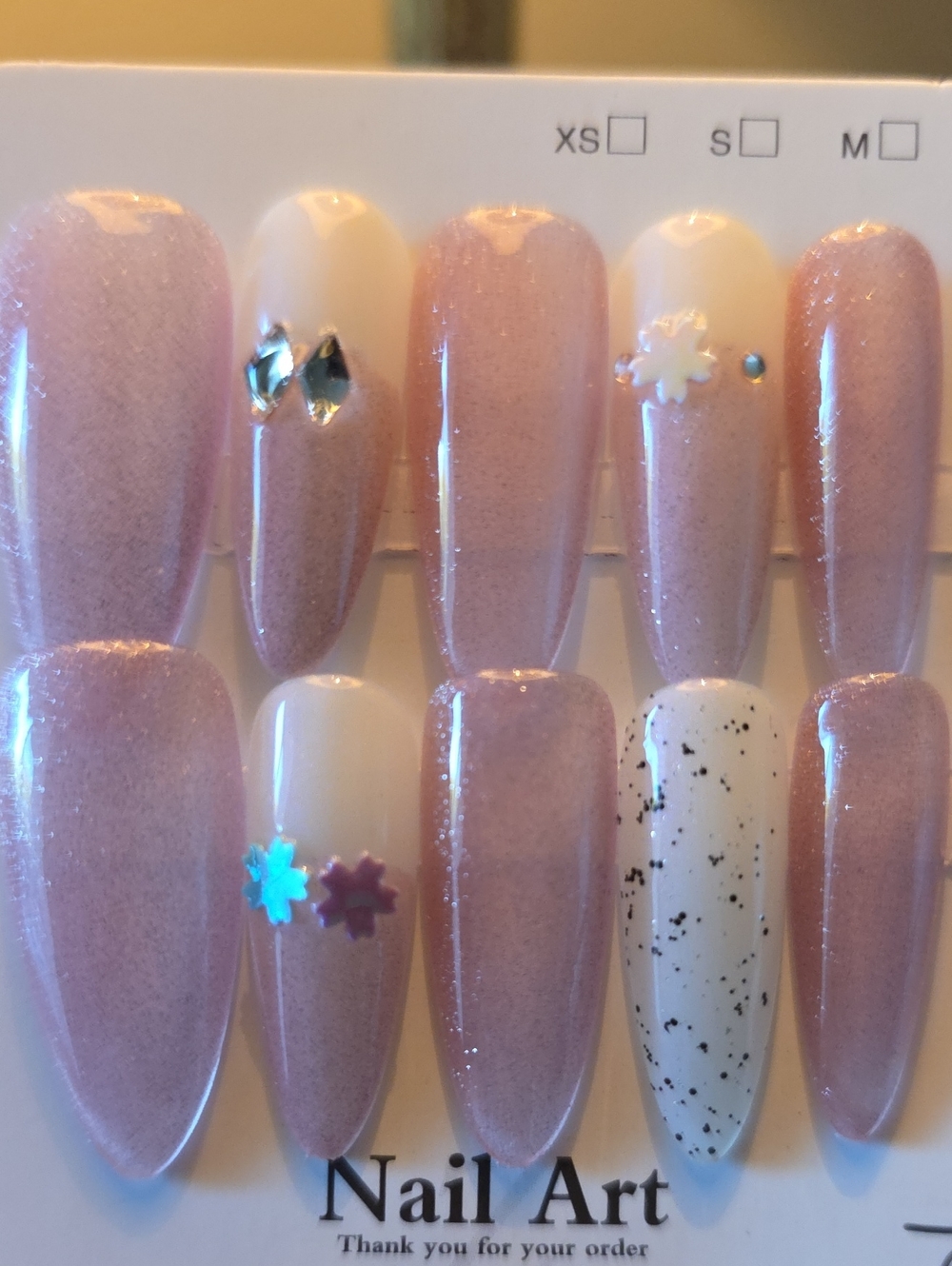 Elegant Pink Sparkle Press-On Nail Set with White Accent Size Large